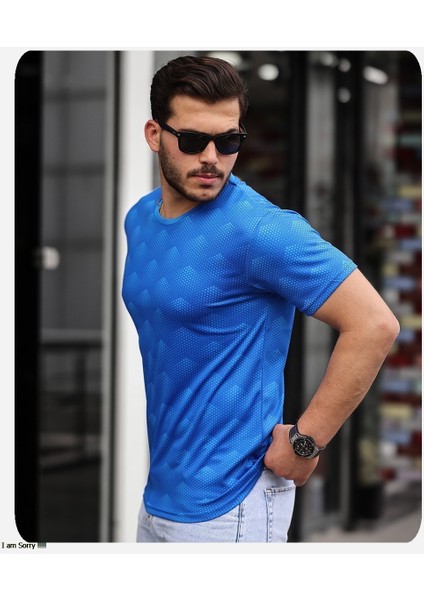 Mens Style Sıfır Yaka Desenli Performans T-Shirt modelleri