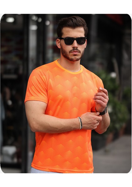 Mens Style Sıfır Yaka Desenli Performans T-Shirt