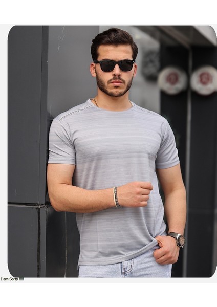 Mens Style Reflektör Şeritli Çizgili Spor T-Shirt