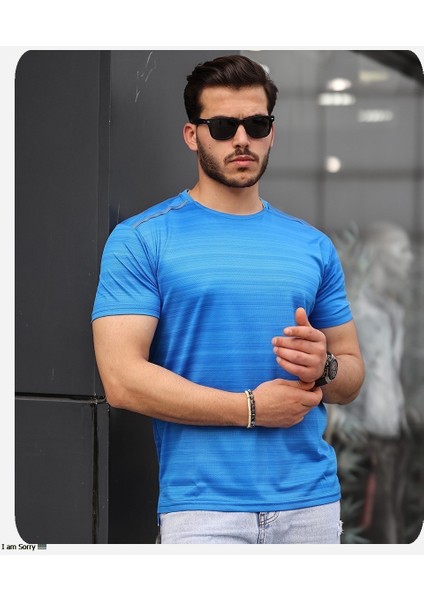 Mens Style Reflektör Şeritli Çizgili Spor T-Shirt