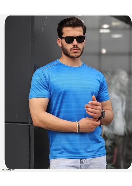 Spor Life Mens Style Reflektör Şeritli Çizgili Spor T-Shirt