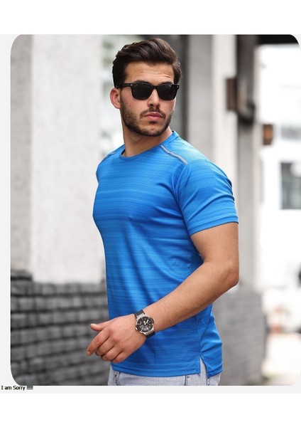 Mens Style Reflektör Şeritli Çizgili Spor T-Shirt