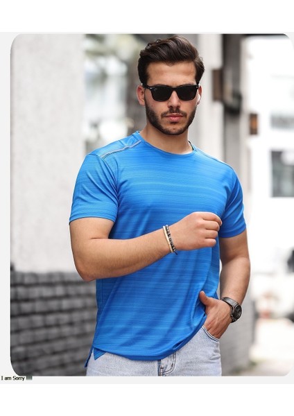 Mens Style Reflektör Şeritli Çizgili Spor T-Shirt