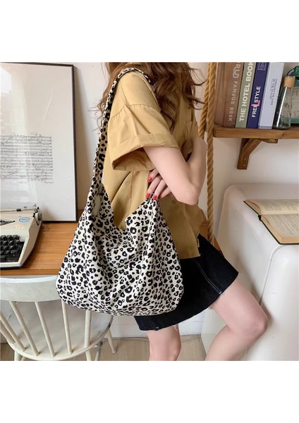 Popüler Nokta Japon ve Kore Ins Leopar Desenli Bahar ve Yaz Çiçekli Çanta Büyük Kapasiteli Kanvas Çanta Kadın Üniversite Öğrencisi Seyahat Omuz Çantası (Yurt Dışından)