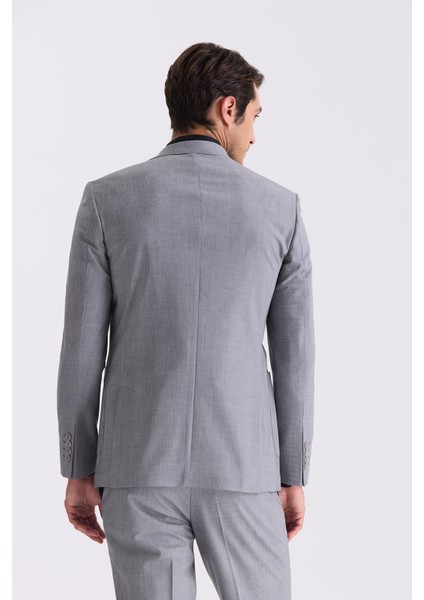 Gri Slim Fit Mono Yaka Erkek Takım Elbise