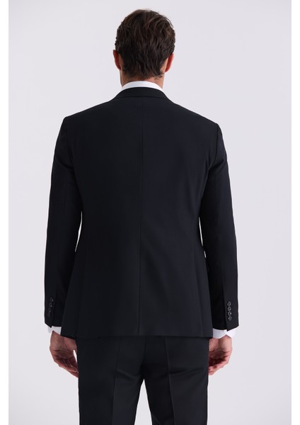 Siyah Sivri Yaka Slim Fit Takım Elbise