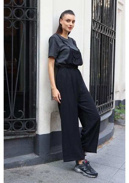 Siyah Askılı Bahçıvan Tulum Kadın Kısa Kol Düz Desen %97 Polyester fiyatları