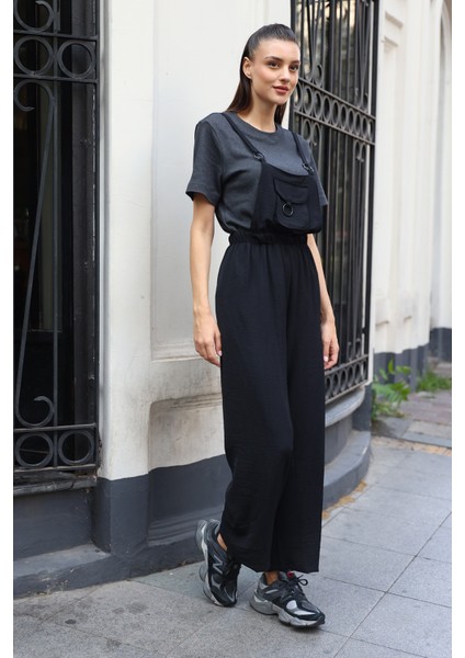 Siyah Askılı Bahçıvan Tulum Kadın Kısa Kol Düz Desen %97 Polyester modelleri