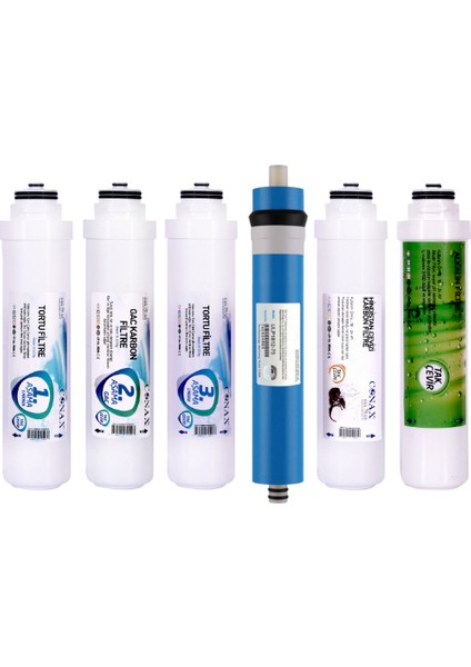 Takçevir 3 Aşama Filtre Seti + Postkarbon Filtre + Alkalin Filtre + Bench Membran