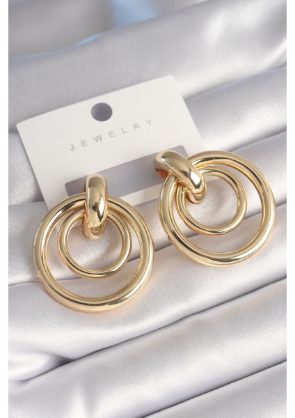 Pirinç Gold Renk Halka Model Kadın Küpe