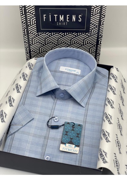 Klasik Kısa Kol Keten Hediye Kutulu Erkek Gömlek (CODE:Ü.7610) - Açık Mavi