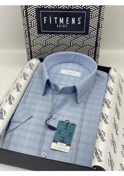 Klasik Kısa Kol Keten Hediye Kutulu Erkek Gömlek (CODE:Ü.7610) - Açık Mavi fiyatları
