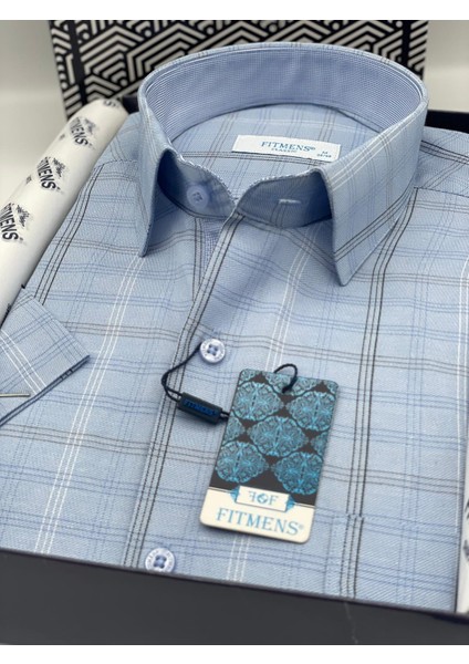 Klasik Kısa Kol Keten Hediye Kutulu Erkek Gömlek (CODE:Ü.7610) - Açık Mavi modelleri
