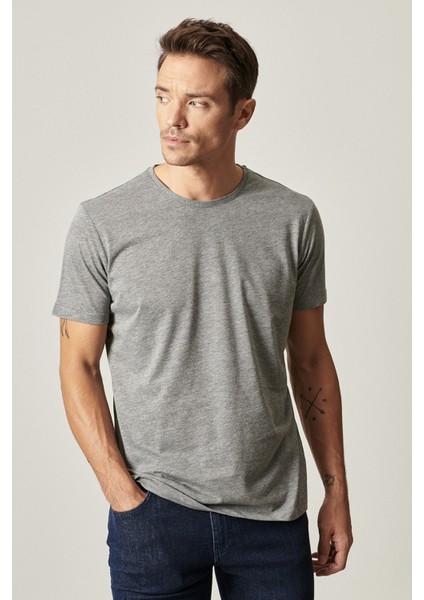 AC&Co / Altınyıldız Classics Erkek Sıyah-hakı-grı Melanj Slim Fit Dar Kesim Bisiklet Yaka 3'lü %100 Pamuk Tişört Paketi