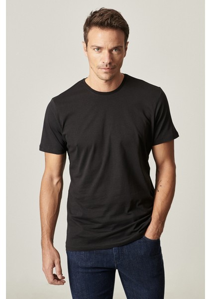 AC&Co / Altınyıldız Classics Erkek Sıyah-hakı-grı Melanj Slim Fit Dar Kesim Bisiklet Yaka 3'lü %100 Pamuk Tişört Paketi