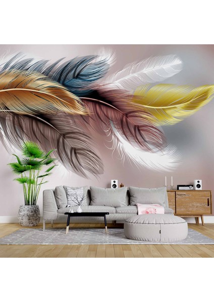 Renkli Tüy Desenli Duvar Kağıdı Baskı