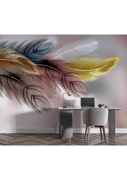 Renkli Tüy Desenli Duvar Kağıdı Baskı fırsatları