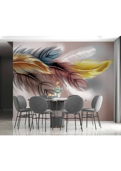 Renkli Tüy Desenli Duvar Kağıdı Baskı indirimleri