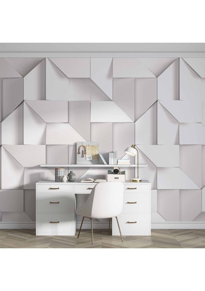 3 Boyutlu Beyaz Geometrik Kabartma Görünümlü Duvar Kağıdı Baskı fırsatları