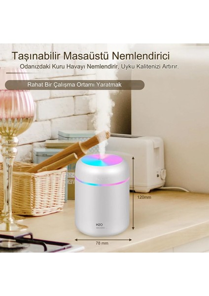 H2O Humidifier 300ML Ulrasonik Usb'li Hava Nemlendirici LED Işıklı Buhar Makinesi