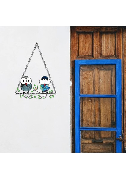 Baykuşlar Pencere Asma Güneş Yakalayıcılar Panel Kuş Vitray Asma (Yurt Dışından)