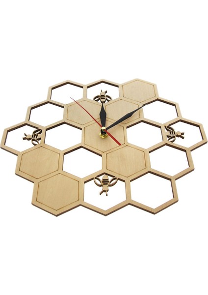 Kesilmiş Ahşap Saat Bal Arısı Bal Peteği Altıgen Doğa Saati Duvar Saati (Yurt Dışından)
