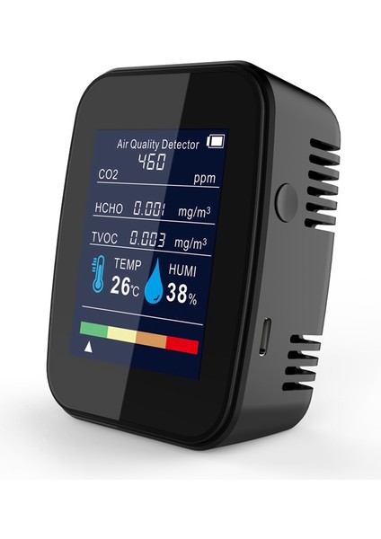 5'i 1 Arada Hava Kalitesi Monitörü Co2 Ölçer Dijital Sıcaklık Siyah (Yurt Dışından)