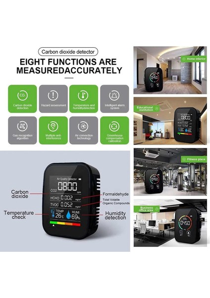 5'i 1 Arada Hava Kalitesi Monitörü Co2 Ölçer Dijital Sıcaklık Siyah (Yurt Dışından) fırsatları