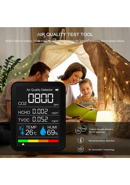 5'i 1 Arada Hava Kalitesi Monitörü Co2 Ölçer Dijital Sıcaklık Siyah (Yurt Dışından) indirimleri