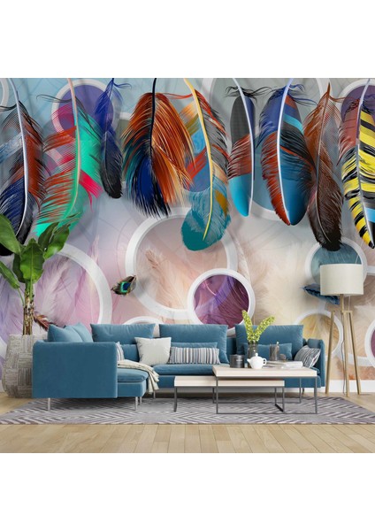 Renkli Tüy Desenli Duvar Kağıdı Baskı