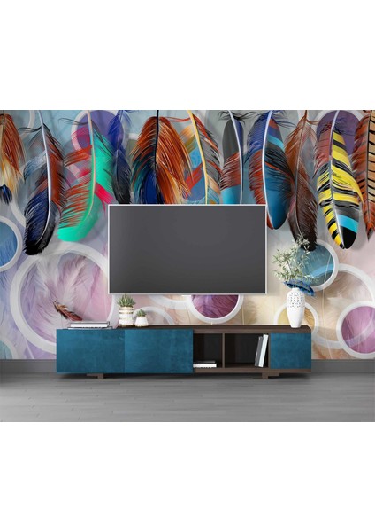 Renkli Tüy Desenli Duvar Kağıdı Baskı modelleri