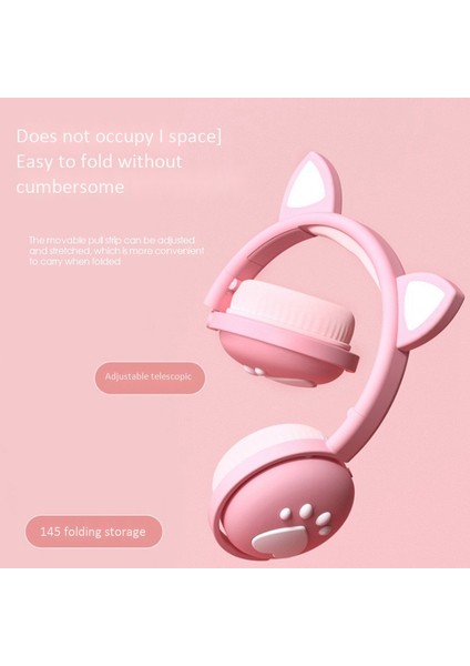 Sevimli Bluetooth 5.0 Kulaklık Makaron Kedi Kulakları Hıfı Canlı Çağrı Pembe (Yurt Dışından)