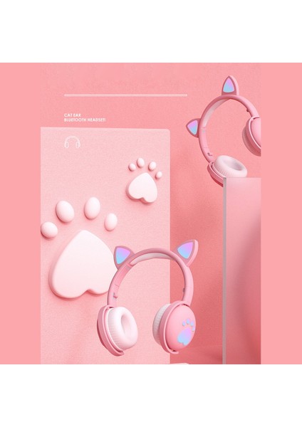 Sevimli Bluetooth 5.0 Kulaklık Makaron Kedi Kulakları Hıfı Canlı Çağrı Pembe (Yurt Dışından)