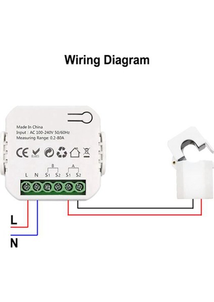 Tuya Akıllı Wifi Enerji Ölçer 1 Ch, Akım Sensörü Uygulama Monitörü 80A (Yurt Dışından)