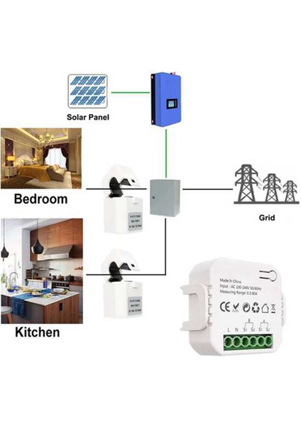 Tuya Akıllı Wifi Enerji Ölçer 1 Ch, Akım Sensörü Uygulama Monitörü 80A (Yurt Dışından)