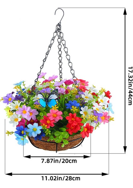 Çim Dekoru Için Sepette Yapay Asılı Çiçekler Iç Mekan-Çok Renkli (Yurt Dışından)