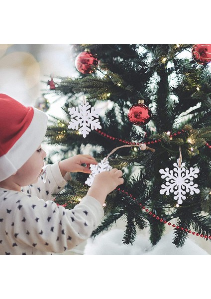 50 Adet Noel Asılı Dekor, Ahşap Kar Taneleri Noel Süslemeleri (Yurt Dışından)