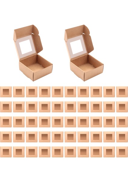 50 Adet Mini Kraft Kağıt Pencereli Ev Yapımı Şeker Kutusu (Kahverengi) (Yurt Dışından)