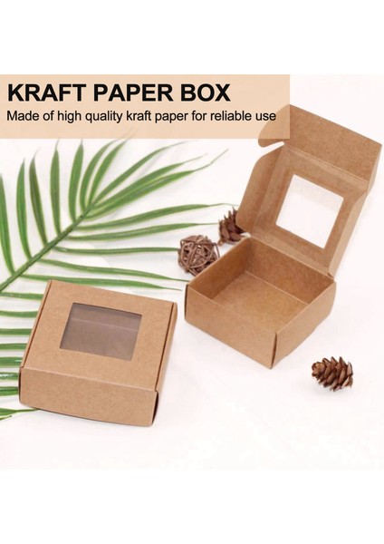 50 Adet Mini Kraft Kağıt Pencereli Ev Yapımı Şeker Kutusu (Kahverengi) (Yurt Dışından)