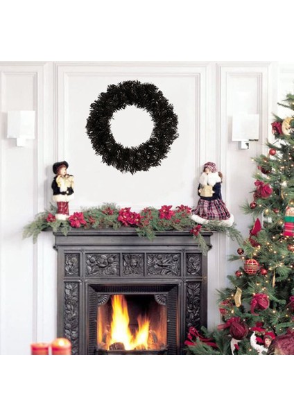 Kapı Pencere Şömine Noel Dekorasyonu Için Siyah Çelenk Garland (Yurt Dışından)