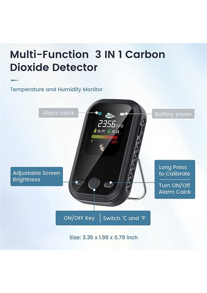 Seyahat Kamp Siyahı Için Ndır'li Taşınabilir Co2 Monitör Ölçer Sensörü (Yurt Dışından)