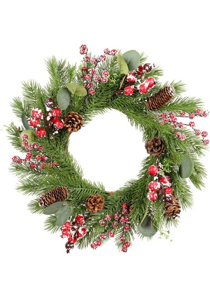 Çam Kozalakları ve Kırmızı Meyveler ile Çam Çelengi, Mükemmel Noel Dekorasyonu (Yurt Dışından)