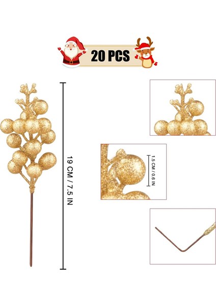 Yapay Meyve Sapları, 7,5 Inç Noel Parıltılı Meyveler (Altın) (Yurt Dışından) fiyatları