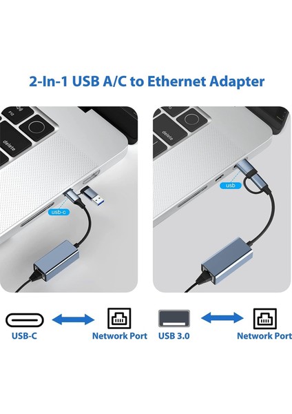 Windows Için USB C - RJ45 1000 Mbps ile USB 3.0 - Ethernet Adaptörü (Yurt Dışından)