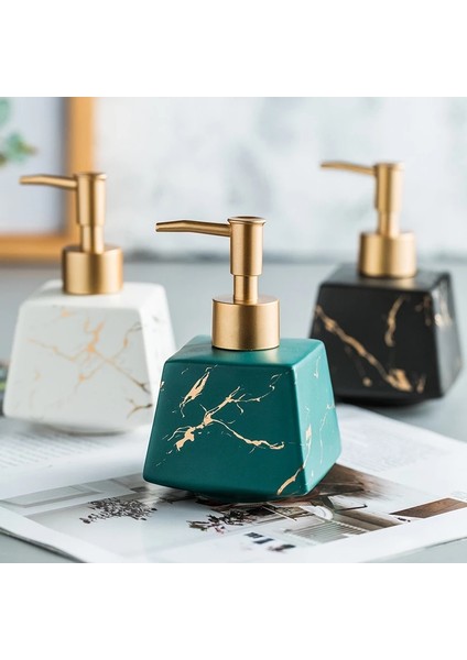260ML Banyo Lüks Seramik Mermer Sabunluk Şişesi-Siyah (Yurt Dışından)