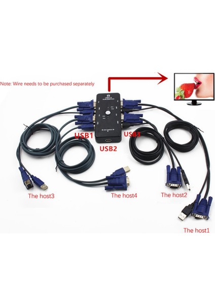 USB 2.0 Kvm Anahtar Kutusu + 4 Kvm Kablo Klavye Monitör (Yurt Dışından)