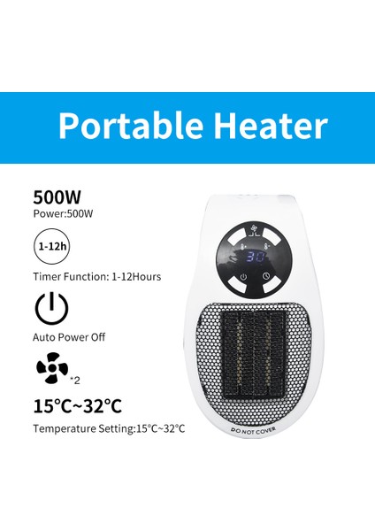 500W Uzay Isıtıcı, Duvar Prizi Elektrikli Uzay Isıtıcı Ayarlanabilir Termostatlı ve Zamanlayıcılı Kompakt Ofis Ev Ingiltere Fişi Için (Yurt Dışından)