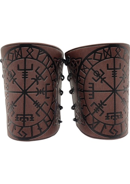 Çift Cosplay Sahne Retro Viking Vegvisir Deri Kol Zırhı Kahverengi (Yurt Dışından)