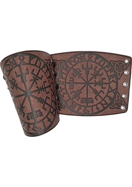 Çift Cosplay Sahne Retro Viking Vegvisir Deri Kol Zırhı Kahverengi (Yurt Dışından)