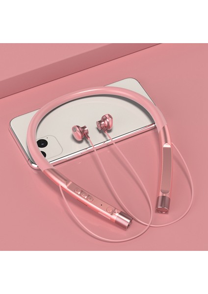 Bluetooth 5.0 Asılı Boyun Manyetik Kulaklık (Pembe) (Yurt Dışından)
